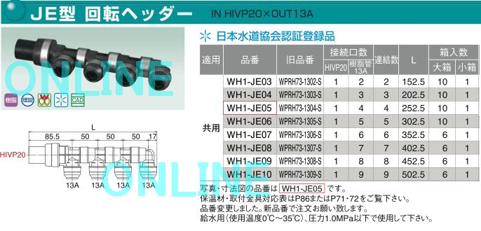 【WH1-JE08】株式会社オンダ製作所-JE型 回転ヘッダー IN HIVP20xOUT13A のことならONLINE JP（オンライン）